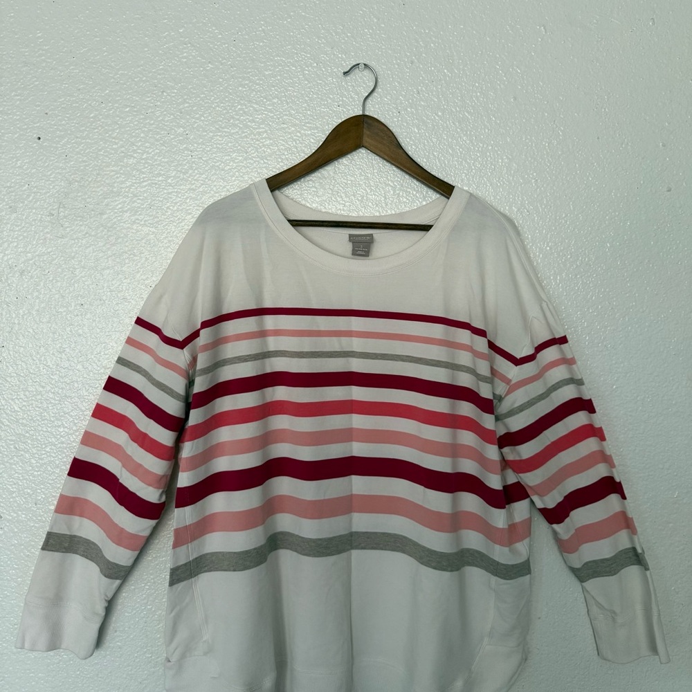 Chico's Women's Sweatshirt - Pink, Red, and Gray Stripes 3 u.s size 16/18